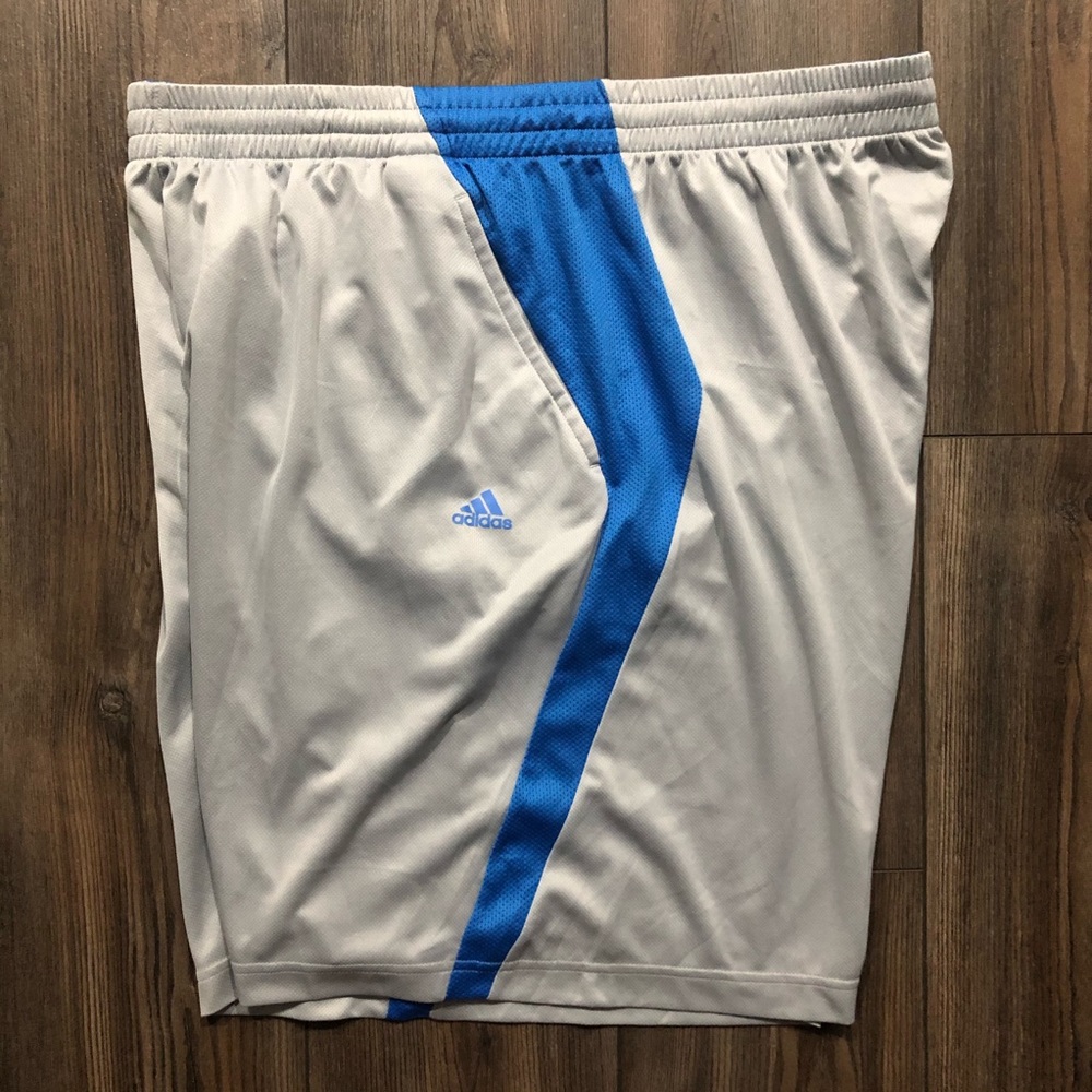 Light Gray & Blue adidas ClimaLite Shorts